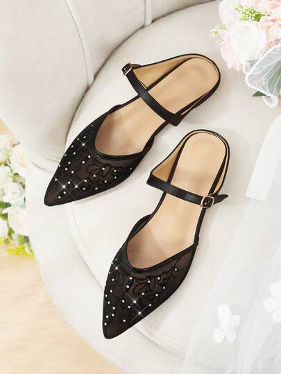 CUCCOO HITCHD Women's Embroidered Flats, Pointed Shoes, Summer Casual Daily Outdoor Beach Party Slippers, Comfortable Flat Heels
