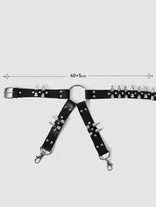 MortiRose 1pc Bullet Decor Black Faux Leather Thigh Strap Body Chain, Gothic Adjustable Leg Garter Waist Belt Streetwear Accessory - Multicolor - View 12