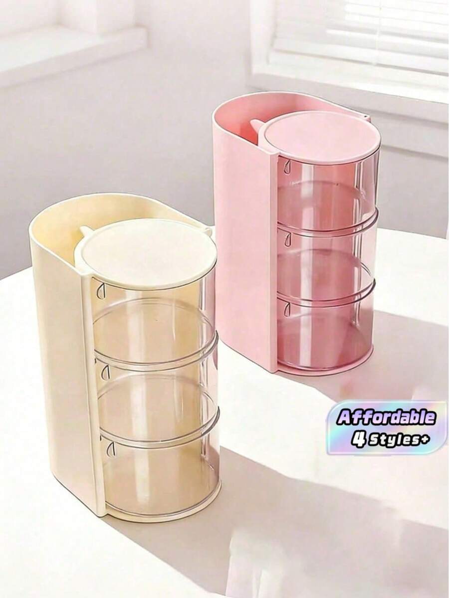 1 Pc,Beige/Pink, Two Layers/Three Layers,Multi-Layer Rotating Hair Accessory Storage Box, Transparent Dust-Proof Organizer For Hair Clips, Headbands & Hair Ties, Multifunctional Cosmetic & Pencil Container (Box Only, Accessories Not Included) - Multicolor - View 1
