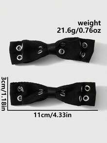 ROMWE Goth 2 Multi-Specification Y2k Dark Wind Black Air Eye Star Rivet Polka Dot Double-Layer Handmade Bow DIY Hairpin Duck Bill Clip, Combination Set - Black-53 - View 12