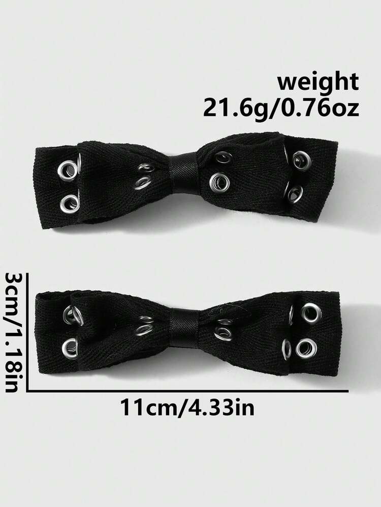 ROMWE Goth Bộ kẹp tóc mỏ vịt DIY handmade nơ hai lớp, phong cách Y2K Dark Wind màu đen, đính mắt lưới, sao, đinh tán và chấm bi, 2 mẫu đa quy cách, set kết hợp - Màu đen - 53 - Xem 12