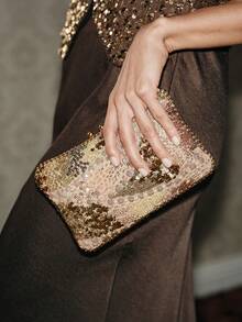 SHECARRY Ladies Elegant Beaded Gold Dinner Bag, Exquisite Simple Box Clutch Bag, For Parties, Festivals, Banquets, Weddings, Dress Matching - Gold - View 1