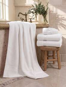 Cirelle 1pc Bright Satin Border Pure Combed Cotton Towel, Soft Highly Absorbent Decorative Bathroom Towel For Bathroom Spa - White - View 1
