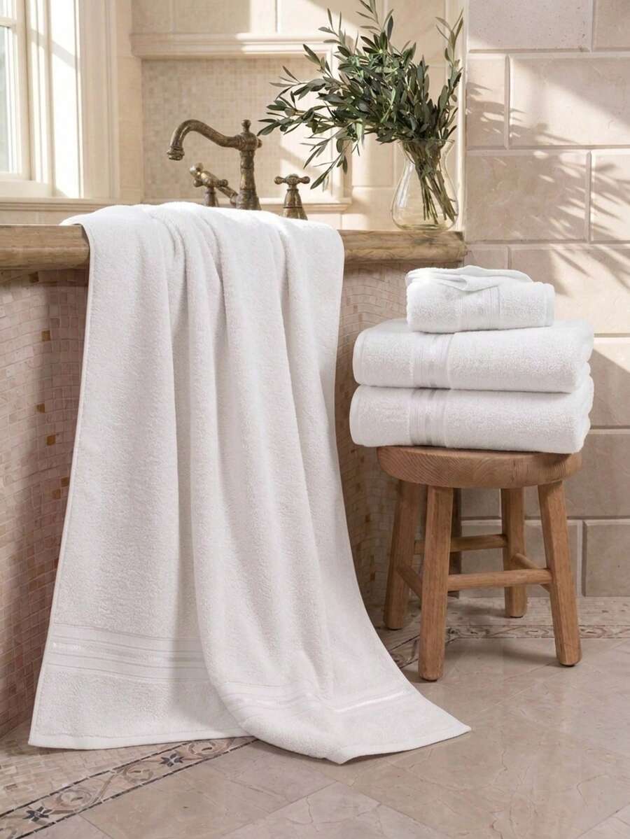 Cirelle 1pc Bright Satin Border Pure Combed Cotton Towel, Soft Highly Absorbent Decorative Bathroom Towel For Bathroom Spa - White - View 1