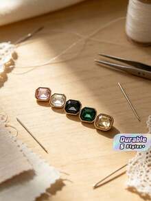1 Pack 10 Pieces Simple Rectangular Rhinestone Inlaid Metal Buttons Small Decorative Fasteners For Shirts Cardigans Sweaters Tops Hand‑Sewn Clothing Sewing Accessories - 10pcs - View 1