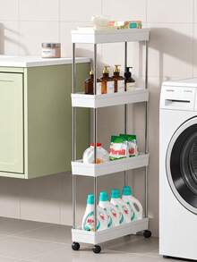 1PC Multifunctional White Narrow‑Gap Rolling Storage Cart, Hollow Drainage Multi‑Layer Ultra‑Thin Shelving Rack, Slender Mobile Cart, Narrow‑Gap Floor Storage Rack, Space‑Saving For Kitchen, Bathroom, Laundry Room - Multicolor - View 6