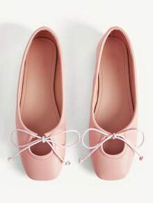 CUCCOO CHICEST Pink Satin Ballet Flats For Women, Square Toe, Low Vamp Bow, Soft Sole Shoes - Pink - View 1