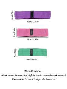 3 PiecesResistance Band Set, Non-Slip Elastic Exercise Bands For Legs, Body Stretching, Workout, Yoga, Made Of Fabric, Multiple Colors (Pink, Purple, Green), Multi-Level Tension, Squat Booty Resistance Loop Bands For Fitness, Yoga - Multicolor - View 3