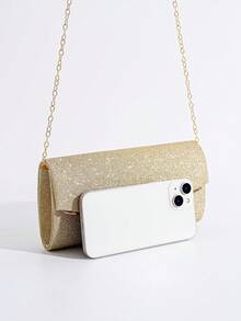 SIENNITY Lightweight, Business Casual Rhinestone Decor Bucket Bag Mini Drawstring Design,Bride, Wedding Items - Gold - View 4