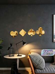 1pc Popular Poker Card Mirror Wall Sticker, Living Room Bedroom Decoration, Sofa, TV Background Wall Decoration, Three-Dimensional Wall Sticker - one-size - View 1