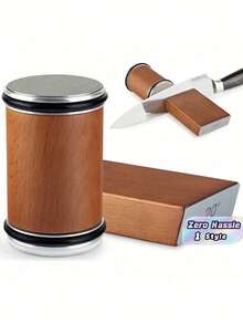 Juego de afilador de rodillo para cuchillos de filo recto, con ángulo magnético de 15/20°, juego de piedra de afilar para cuchillos de cocina - Marrón - Ver 1