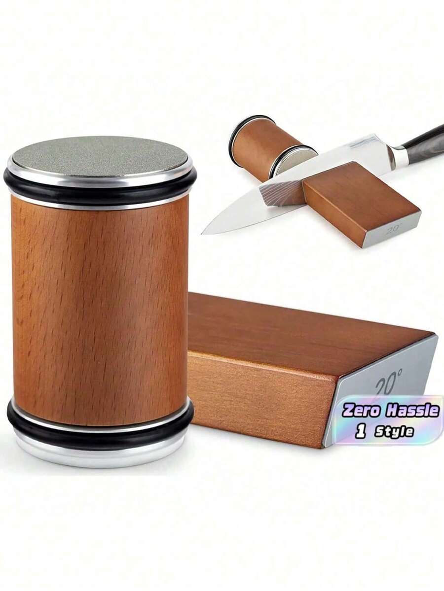 Juego de afilador de rodillo para cuchillos de filo recto, con ángulo magnético de 15/20°, juego de piedra de afilar para cuchillos de cocina - Marrón - Ver 1