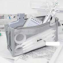 Transparent 5-Layer Mesh Pencil Case, Visible Pocket Storage Bag, School Supplies - Style 1 - View 4