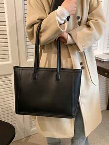 SIENNITY Lightweight, Business Casual Stitch Detail Shoulder Tote Bag For Women - Black - View 2