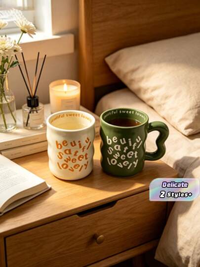A 350Ml Ceramic Coffee Mug With Personalized English Lettering, Suitable For Adults And Children.