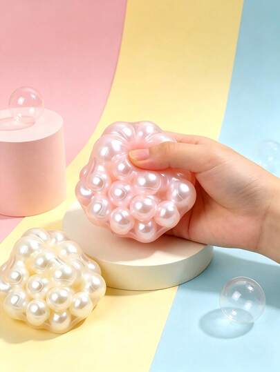 POKOJA LAND 1PC Textured Bubble Ball Squishy Toy (Pink/Cream), Soft Transparent Slow Rising Fidget For Stress Anxiety Relief, Kawaii Pop Ball Sensory Toy For Kids Adults Desk Decor, Halloween New Year's Eve Gifts Christmas