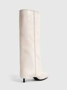 CUCCOO SZL Autumn And Winter Beige Pointed Thin High Heel Loose High Boots Gentle And Thin Straight Women's Boots - Off-white - View 3