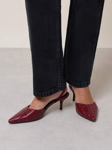 Nöista Sepatu flat bertali belakang anyaman warna burgundy dengan ujung runcing dan tali elastis minimalis untuk keanggunan sehari-hari yang berkelas. - Burgundy - View 8