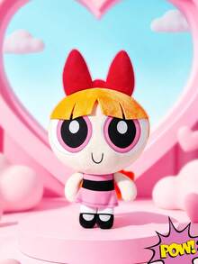 THE POWERPUFF GIRLS X SHEIN 1件卡通毛絨娃娃，由柔軟材質製成，配有精緻刺繡，可放置在沙發或車內裝飾，適合作為禮物 - 紅色 - 查看 1