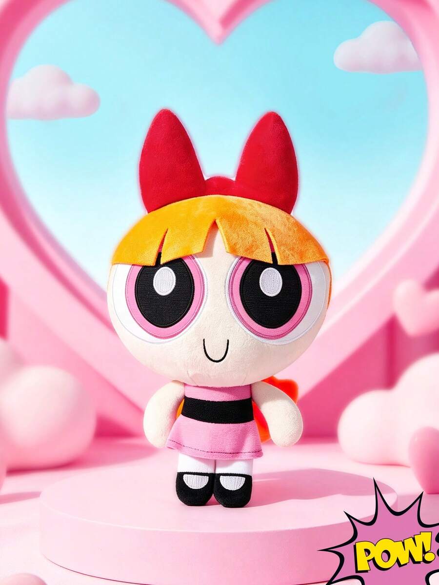 THE POWERPUFF GIRLS X SHEIN 1件卡通毛絨娃娃,由柔軟材質製成,配有精緻刺繡,可放置在沙發或車內裝飾,適合作為禮物 - 紅色 - 查看 1