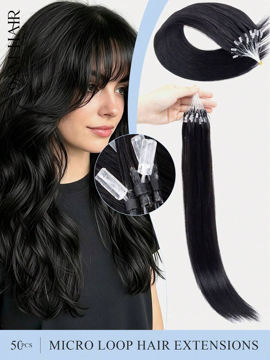 12-22 Inch Micro Loop Hair Extensions Human Hair,Color S1B Natural Black Micro Loop Design,Ultra‑Smooth & Super‑Soft Silky Straight Micro Bead Texture,Premium Healthy Remy Hair, Easy Installation,Ideal For Women Daily Hair Volume Boosting - S1B - View 1