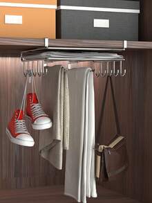 1Pc Stainless Steel Cabinet Storage Rack No Drill Under‑Cabinet Hanging Kitchen Organizer With Cutting Board Rag Holder Mug Hooks Paper Towel Utensil Rack Multifunctional Kitchen Storage - View 8
