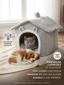 PETSIN 1 buah Rumah Kucing Lucu, Tempat Tidur Anak Kucing Lembut, Alas Kucing Nyaman, Keranjang Tidur Kucing Bernapas, Cocok untuk Kucing Besar, Sedang, Kecil, dan Semua Musim - MultiWarna - View 4