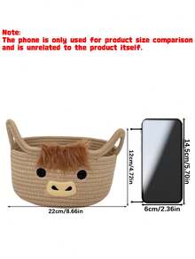 Cute Cow Cartoon Cotton Rope Woven Basket, Desktop Storage Organizer For Keys Sundries - multicolor - View 3