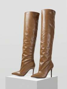 Mnmlis Pointed Thin Heel Over The Knee Boots For Women's Autumn And Winter New Pointed Thin Heel High Boots - Brown - View 2