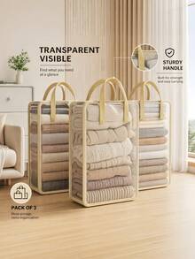 Transparent Mesh Storage Box With Sturdy Handles Foldable Breathable Visible Clothes Organizer Bin For Wardrobe Towels Bedding Home Sundries Closet Organization - Multicolor - View 9