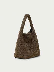 Nöista Dark Green Microfiber Shoulder Bag With A Chunky Textured Finish, Short Handle, And Soft, Rounded Silhouette. - Army Green - View 3