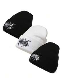 Dealstrict 1 Or 2 Pcs Casual Gothic Embroidered Knit Beanie For Men, Street Style Ski Cap For Women, Warm Multi-Purpose Cold Weather Hat, Loose Fit - Multicolor - View 12