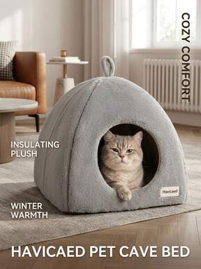 PETSIN Cat Bed Cave For Indoor Cats, Soft Plush Cat Tent Bed With Removable Cushion, Washable Enclosed Cat House For Small Pets, Cat Bed For Kittens & Cats