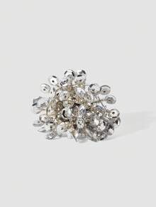MortiRose Nhẫn hở ngọt ngào hình hoa hồng đính sequin thủ công màu bạc - Bạc - Xem 2