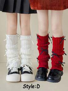 SHEIN 2 Pairs Of Girls Bow Socks Stacking Socks Lady Versatile - Multicolor - View 15