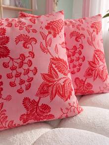 SHEIN 1 Piece, Retro Red Pink Tone European Floral Double-Sided Printed Pillow Cover, Living Room Balcony, Courtyard Bench, Homestay Decoration By Pillowcase - Multicolor - View 11