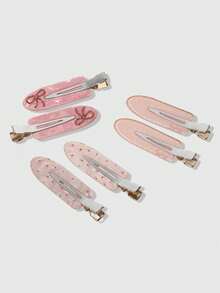 ROMWE Kawaii 6pcs Gentle Sweet Style Pink Floral Rhinestone Bow Hair Clips, Versatile Hair Accessories For Daily Commute, Dating, Photography - Multicolor 23 - View 4
