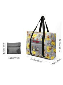 TOM & JERRY X SHEIN 印花可折疊大容量旅行托特包，前置拉鍊口袋，適合旅行、健身與日常行李收納 - 黃灰色 - 查看 7