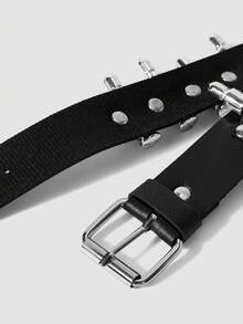 MortiRose 1pc Bullet Decor Black Faux Leather Thigh Strap Body Chain, Gothic Adjustable Leg Garter Waist Belt Streetwear Accessory - Multicolor - View 10