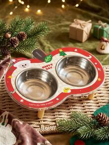 PETSIN 1 قطعة وعاء مزدوج للحيوانات الأليفة بتصميم دعم الرقبة لعيد الميلاد - 200ml - مشاهدة 3