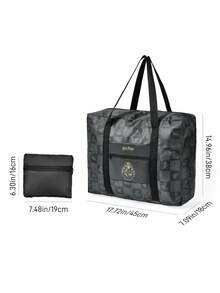 HARRY POTTER X SHEIN Print Foldable Large Travel Tote Bag, Front Zip Pocket. Foldable Design For Trips, Gym And Daily Luggage Storage - Dark Grey - View 7