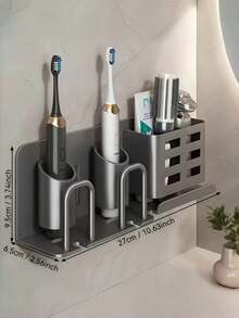 1 PC Wall Mount Toothbrush Holder No Drill Space Saving Detachable Cups Toothpaste Slot For Electric Toothbrushes Razors Shavers Modern Bathroom Organizer For Home Dorm Waterproof Rustproof Easy Clean Sturdy Multi Functional - View 10