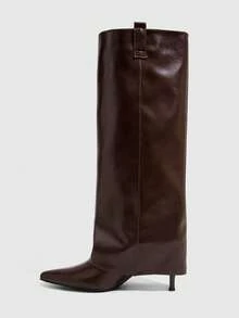 CUCCOO SZL Maillard Coffee Brown 尖頭細高跟直筒秋冬香料女孩氣質高筒靴 - 咖啡棕 - 查看 4