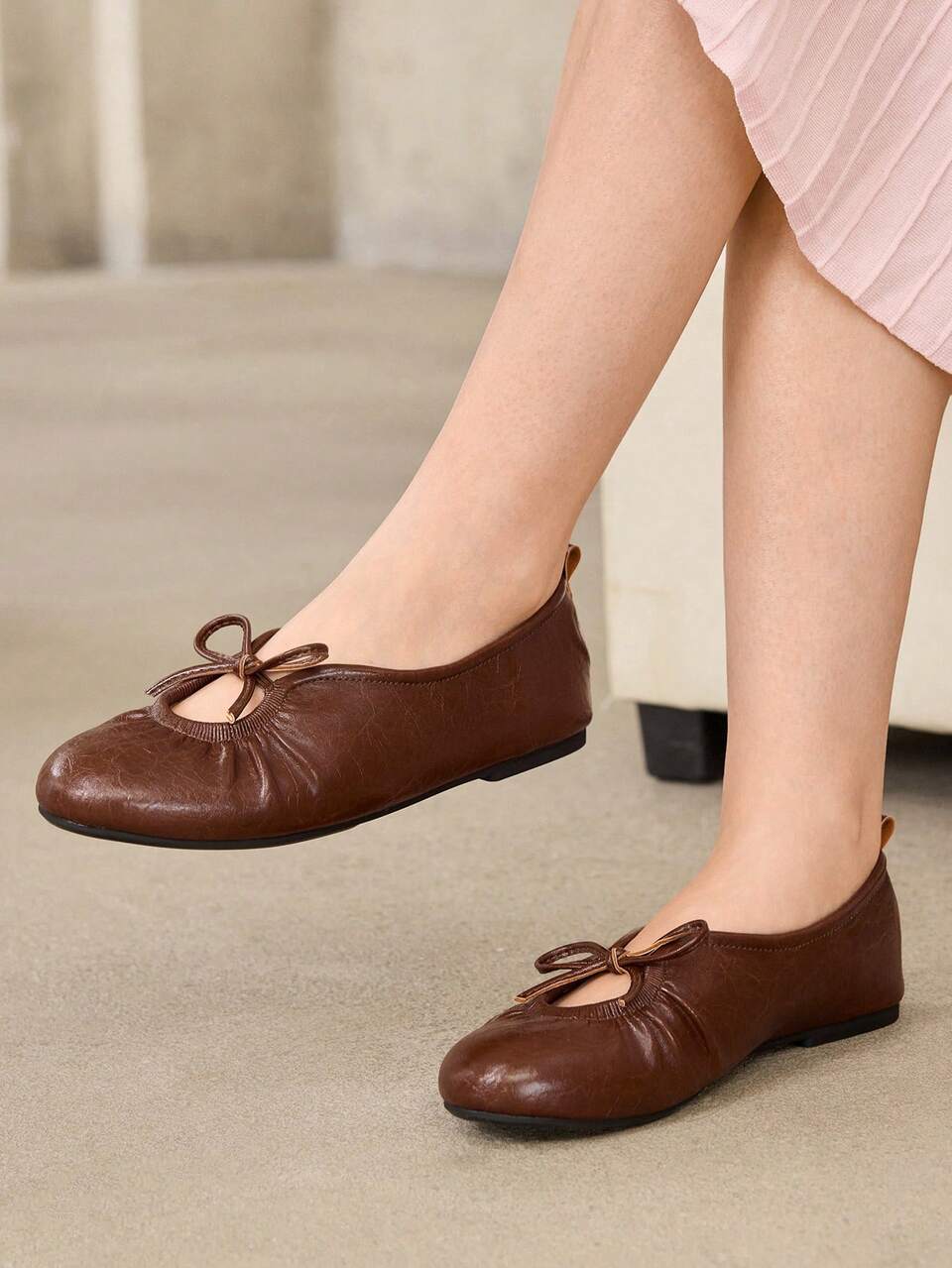 MOTF WOMEN VINTAGE RUCHED BOW DECOR BALLET FLATS, SOFT LEATHER SLIP ON ROUND TOE FLAT SHOES, CASUAL DAILY WALKING MARY JANE SHOES FALL SHOES