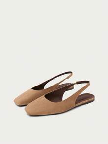 Nöista Beige Suede-Effect Slingback Flat With A Pointed Toe And Clean Lines, Offering An Elegant And Timeless Silhouette. Fall Shoes - Khaki - View 2