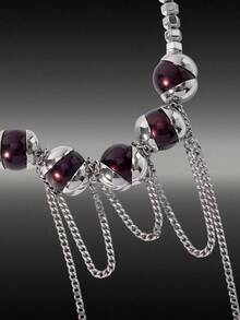 MortiRose Silver Stainless Steel Bead Splicing Gothic Vintage Necklace - Silver - View 6