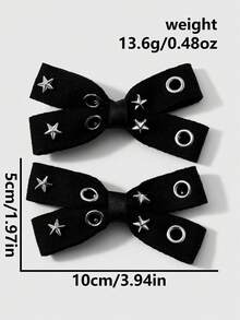 ROMWE Goth 2 Multi-Specification Y2k Dark Wind Black Air Eye Star Rivet Polka Dot Double-Layer Handmade Bow DIY Hairpin Duck Bill Clip, Combination Set - Black-53 - View 10