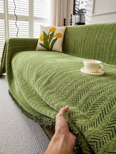 1 Pack Chenille Sofa Cover Blanket Stripe Pattern Soft And Durable Pet Friendly Machine Washable 100% Polyester Comes With Sofa Cover For Bedroom Living Room Home Decor