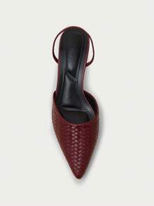 Nöista Sepatu flat bertali belakang anyaman warna burgundy dengan ujung runcing dan tali elastis minimalis untuk keanggunan sehari-hari yang berkelas. - Burgundy - View 13