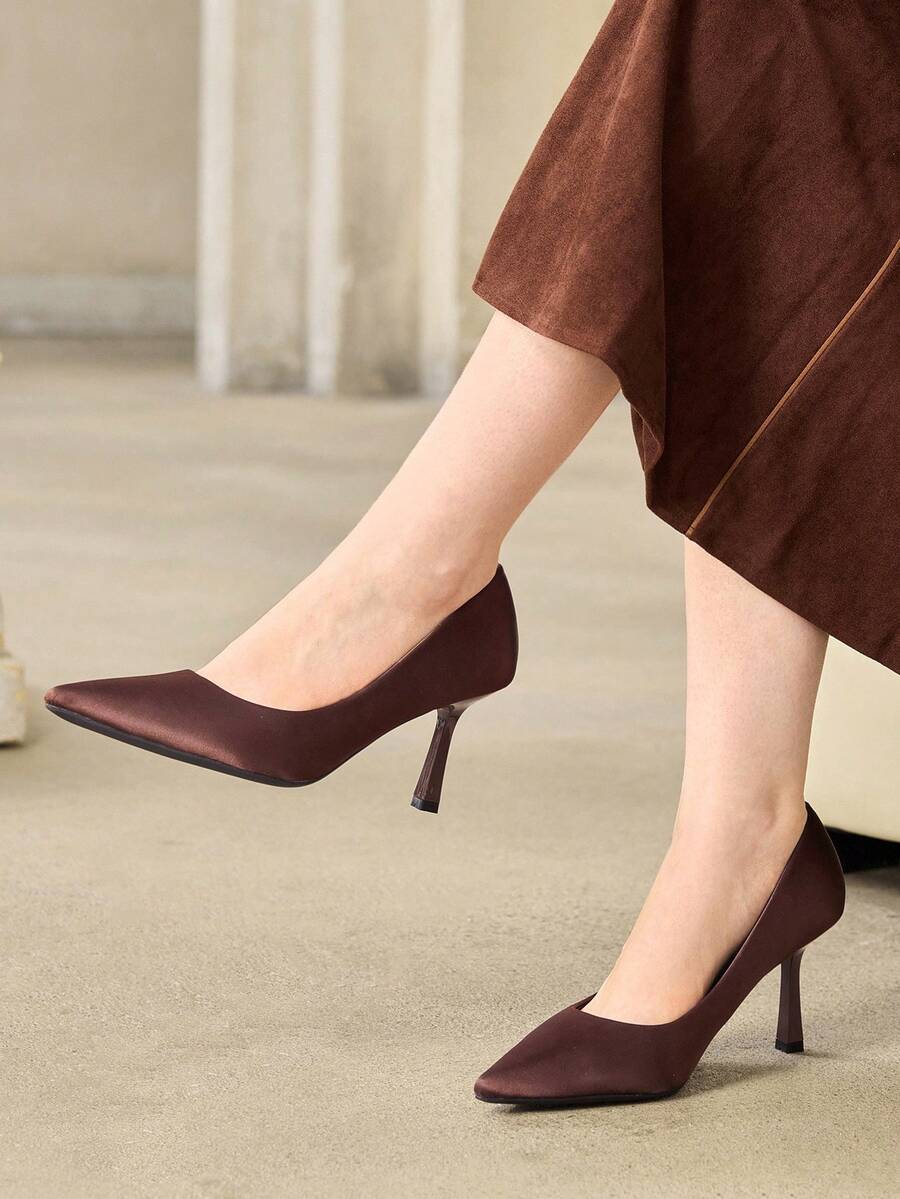MOTF PREMIUM VINTAGE BASIC FASHION COMMUTER DINNER PARTY POINTED STILETTO HIGH HEEL SHOES - Rusty brown. - View 1